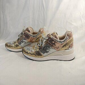 Michael Kors Georgie Color-Block Sequined Canvas Trainer